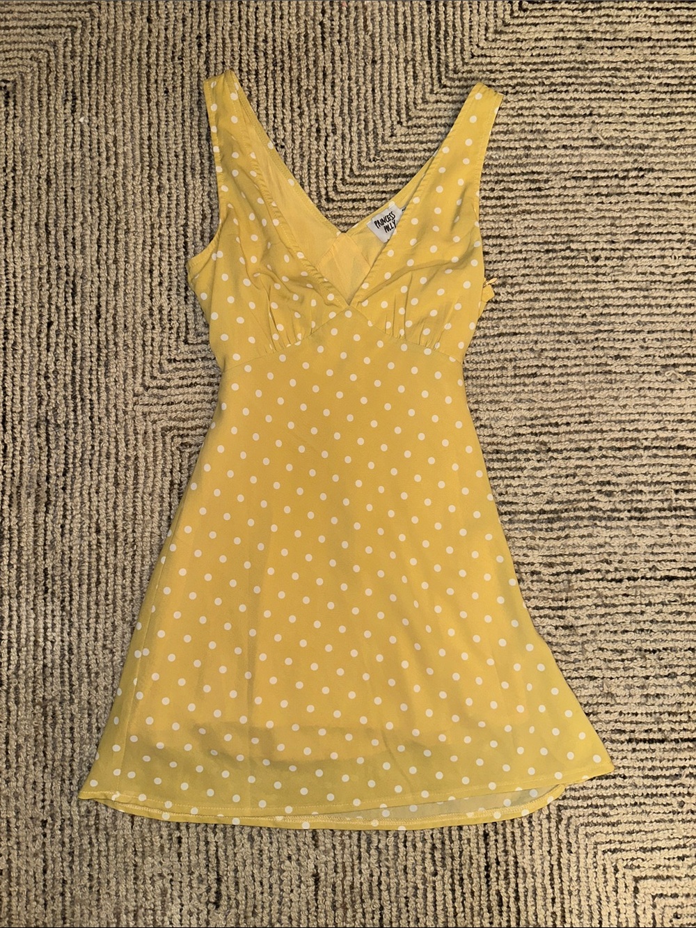 Yellow Polka Dot V-Neck Women's Dress